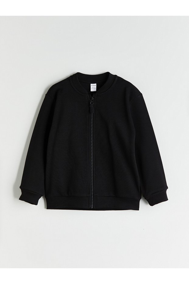 Black Pique Plain Boys' Zippered Sweatshirt - W52005Z1-Cvl | Lcw