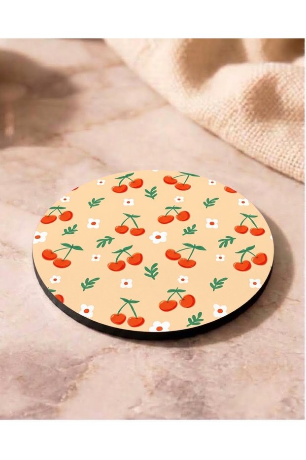Cherry Printed Colorful Printed Mdf Round Coasters