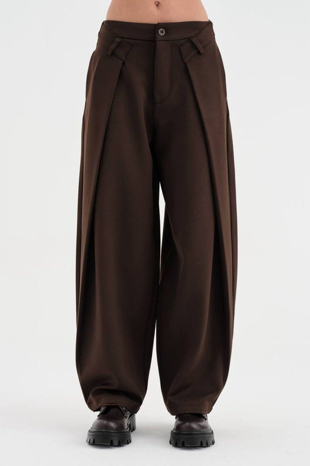 Women's Balloon Fit Design Trousers with Folded Front Detail