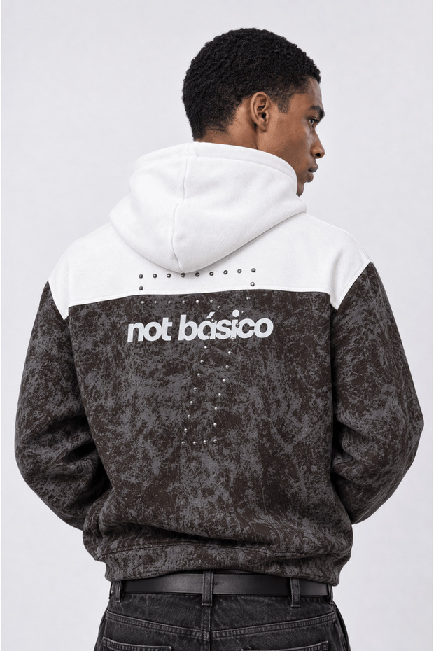 Men's Not Básico Printed Washable Oversize Hoodie Brown