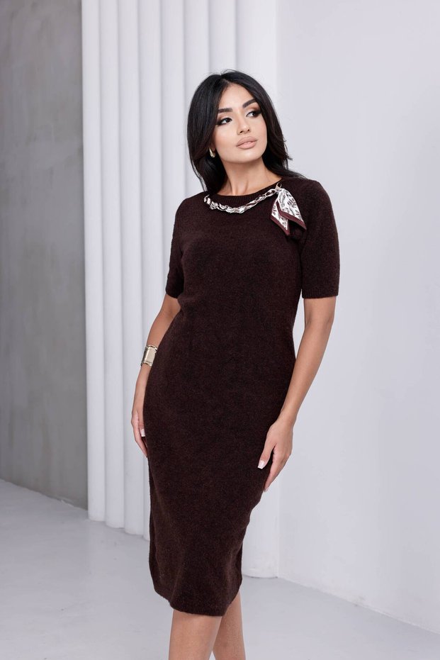 Scarf Short-Sleeved Knitwear Dress