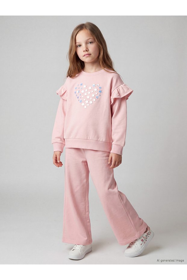 Crew Neck Embroidered Girls' Set