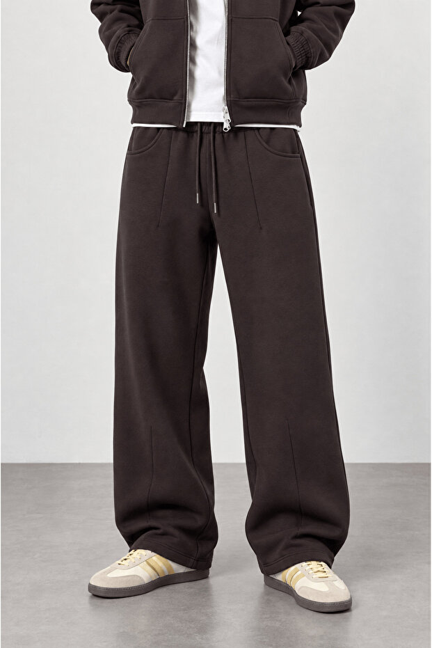 Men's Pocket Detailed Panda Baggy Sweatpants Brown
