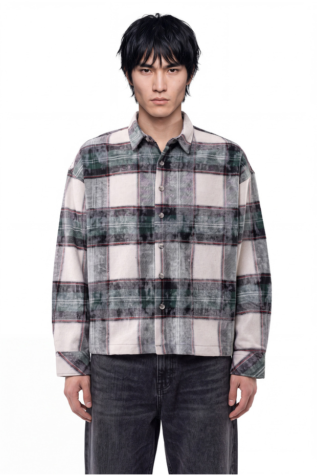 Men's Plaid Long Sleeve Oversize Shirt Garden