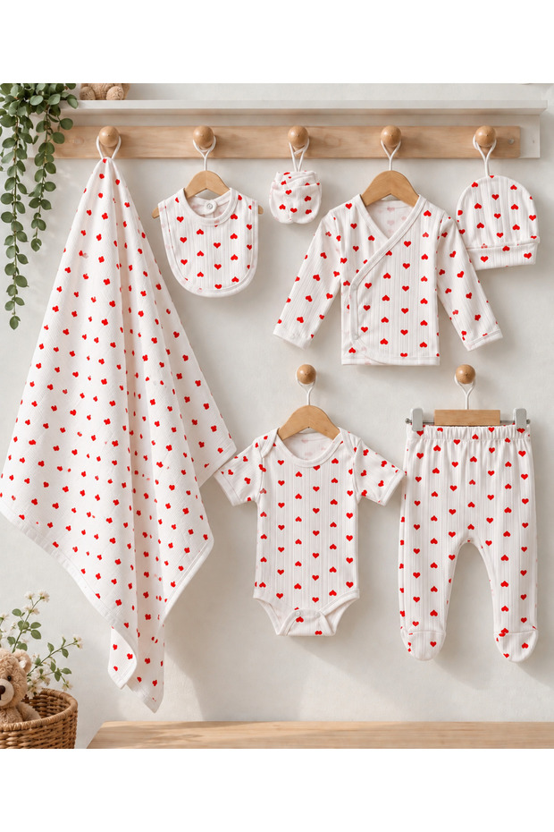 Newborn Baby Boy Organic Cotton 7-Piece Hospital Discharge Set – Blanket and Bodysuit Set 0-3 Months