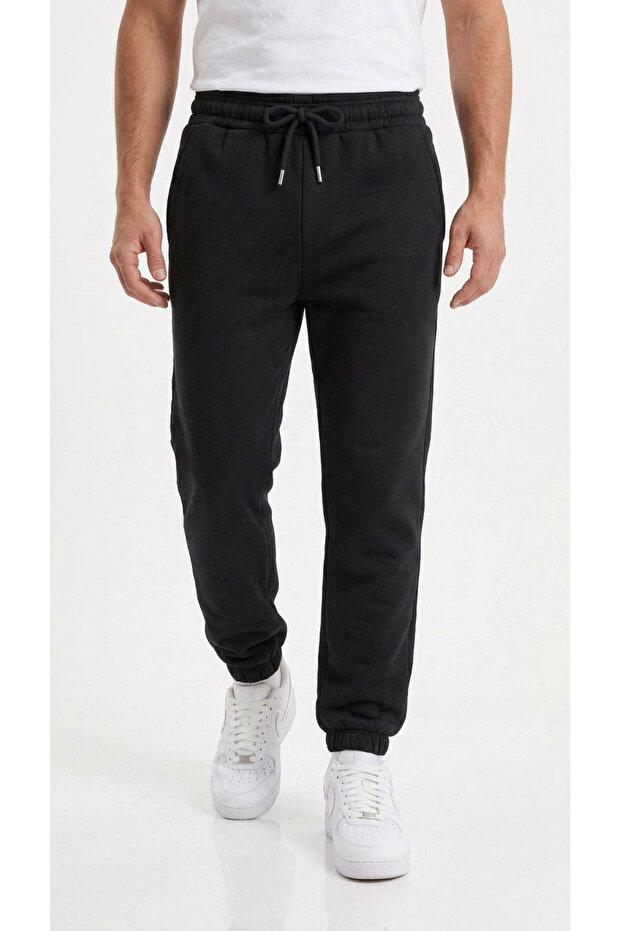 Ribbed Combed Cotton Men's Sweatpants with 3 Yarns, Double Pockets and Elasticized Cuffs