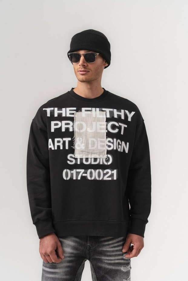 Project Print Detailed Oversize Crew Neck Men's Sweatshirt