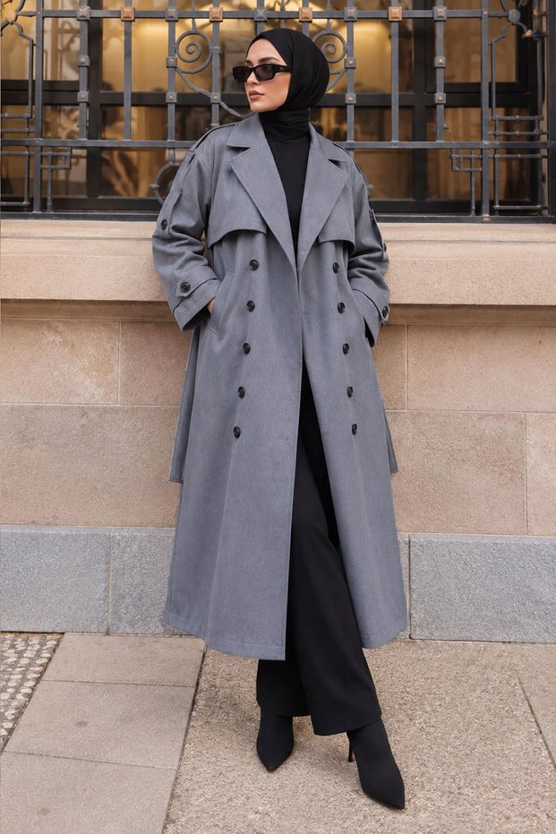 Apolet Detailed Oversize Trench Coat Tsd260315 Indigo