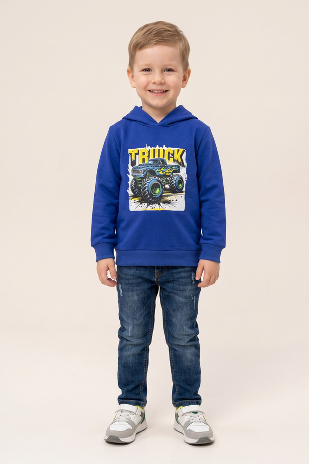 Boy's Sweatshirt with Hood, Printed, 2 Thread Fleece, 100% Cotton