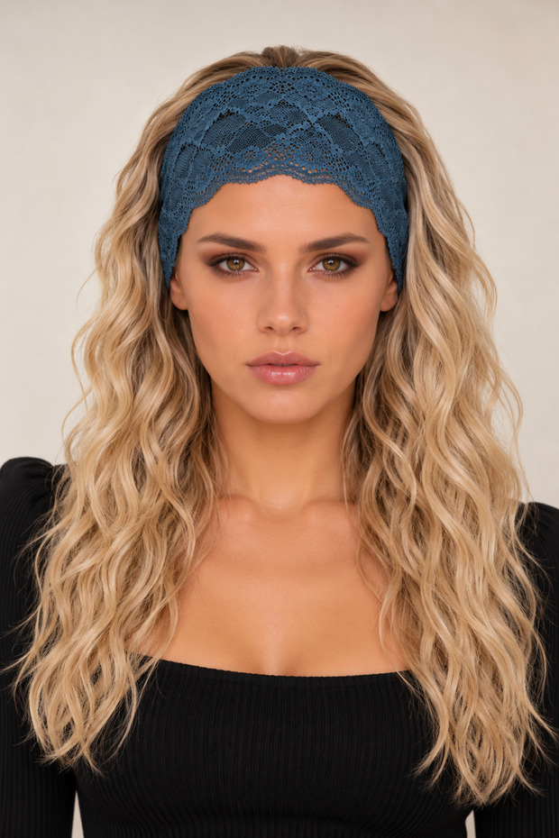 Burgundy Lace Hair Bandana 16 cm Floral Pattern Stylish Hair Band Women's Hair Accessory