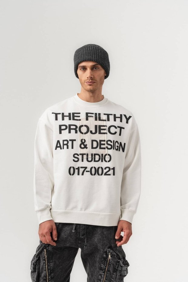 Project Print Detailed Oversize Crew Neck Men's Sweatshirt