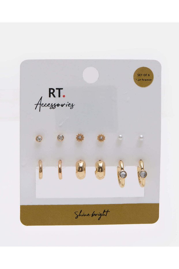 Women Gold Embellished Earrings Set (6 Pair)
