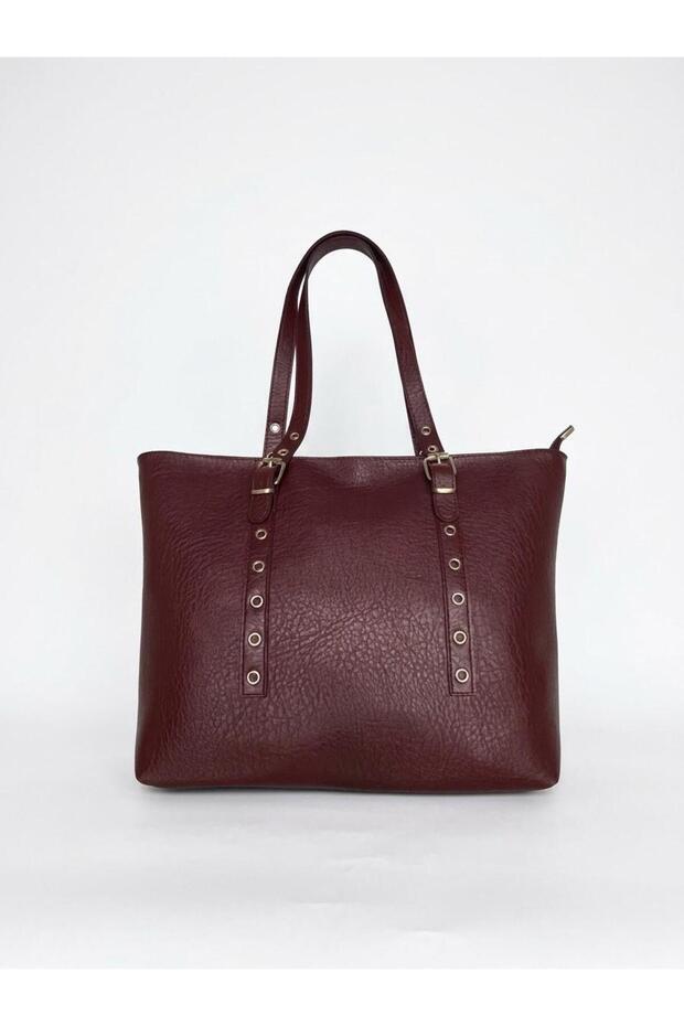 Large Size Women's Hand and Shoulder Bag with Belt Buckle Strap Detail