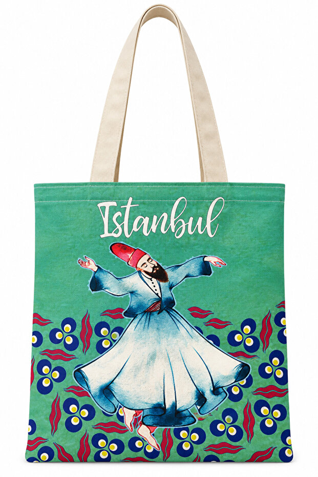 Mevlevi Dervish Pattern Printed Cotton Cloth Bag 35X40Cm -Bc5
