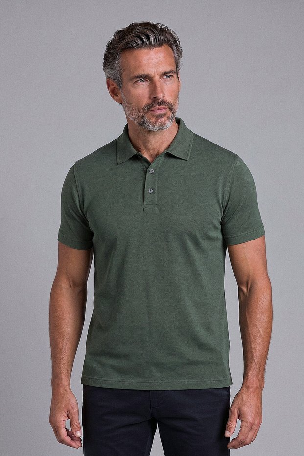 Khaki Studio Shirt Collar Buttoned T-Shirt