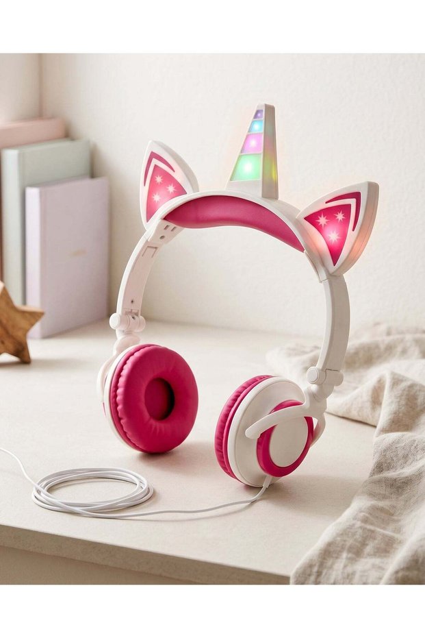 Pink And White Unicorn Headphones