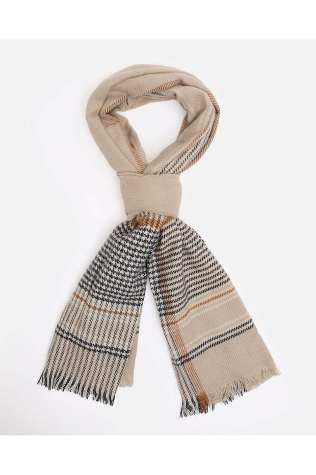 Women Beige And Black Checked Scarf