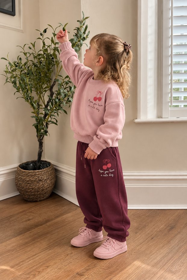 Girl's 2-Piece Cherry Printed Tracksuit Set Daily School