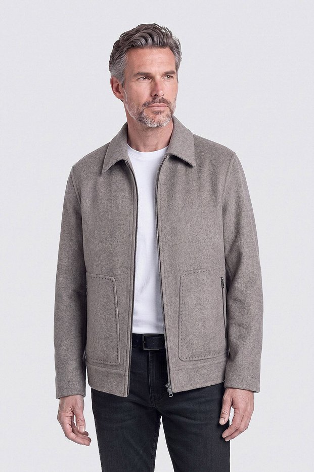 Brown Classic Collar Men's Zippered Coat