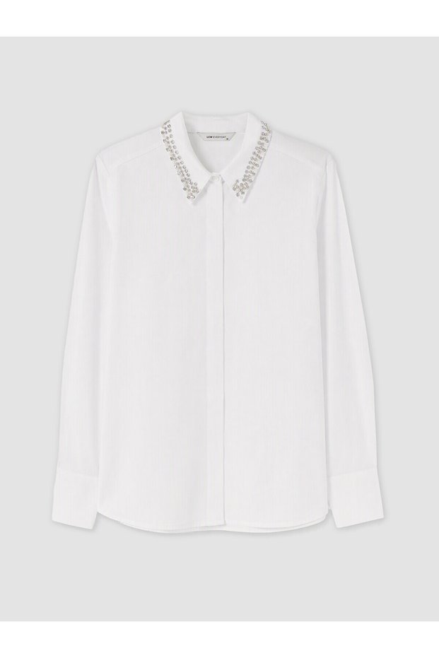 Texx Store Quality Lcw Everyday White Stoned Poplin Women's Shirt