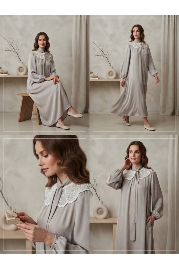 Baby Collar Stone Detailed Evening Dress
