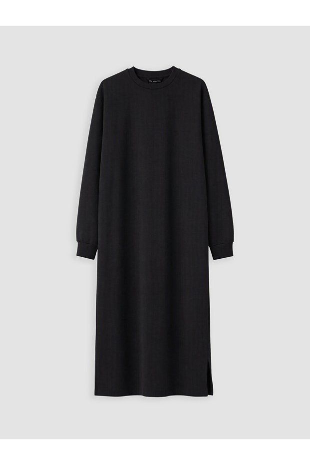 Black Crew Neck A-Line Sweat Dress
