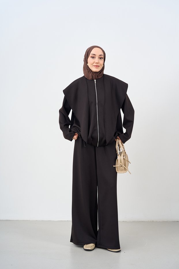 Women's Shawl Detailed Knitted Set Black