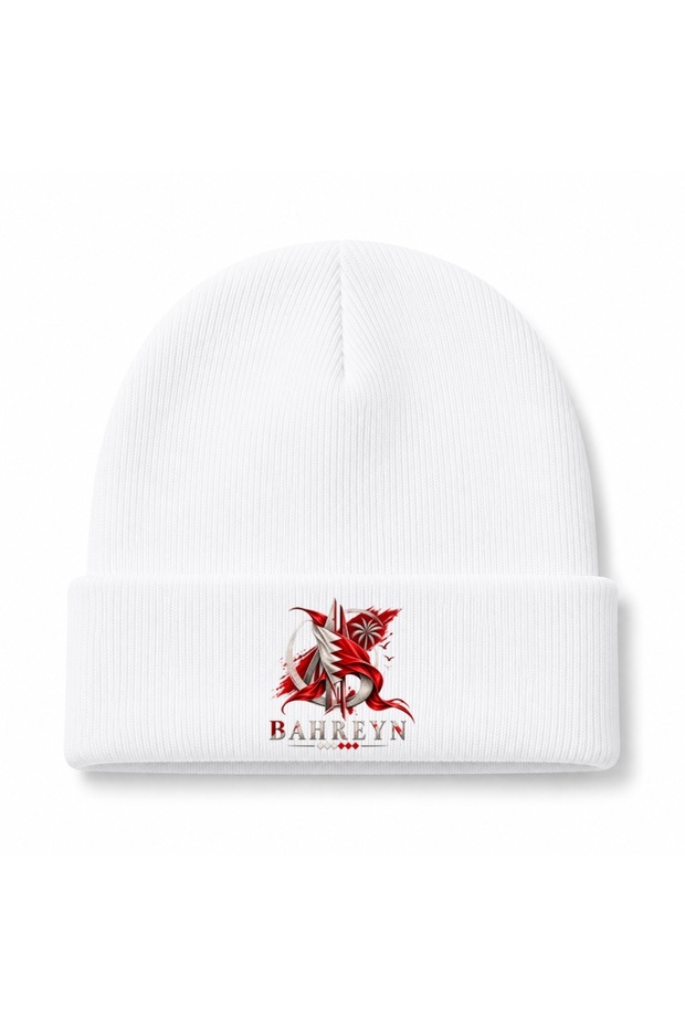 Bahrain Crimson Emblem Flag & Palm Graphic Beanie