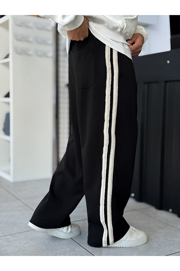 Black Knitted Striped Baggy Tracksuit We-5135