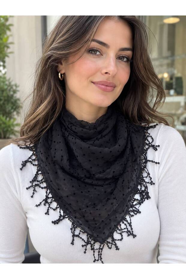 130X40 cm Spotted Black Women's Scarf