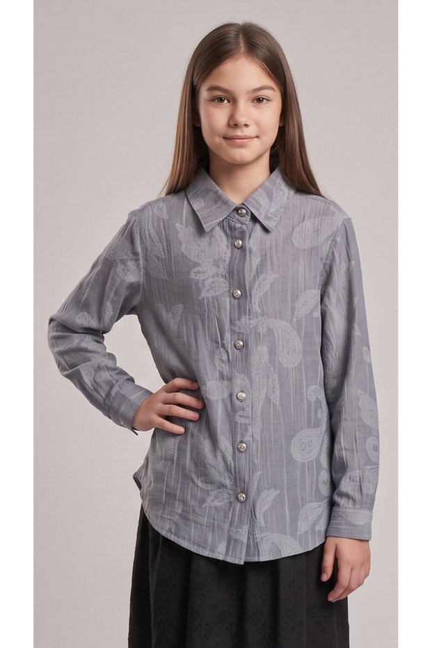 Girl's Jacquard Shirt, Special Occasion Viscose Long Sleeve Shirt, Ages 7-14
