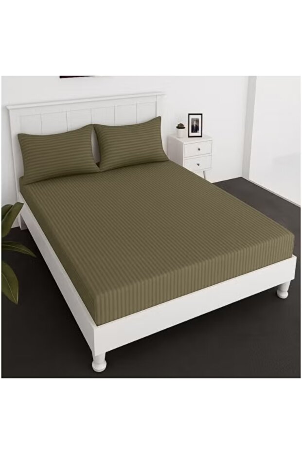 3 Piece Microfiber Bed Sheet Set Fits 180 x 200 cm Soft Breathable 1 Fitted Sheet 2 Pillowcases, Olive Green