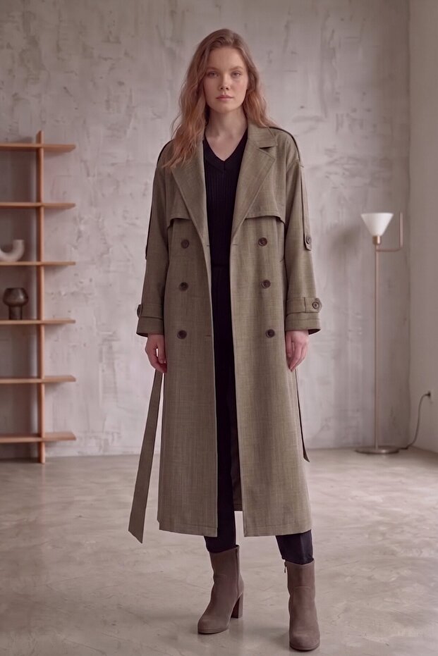 Women's Lined Premium Trench Coat with Belt and Additional Pieces