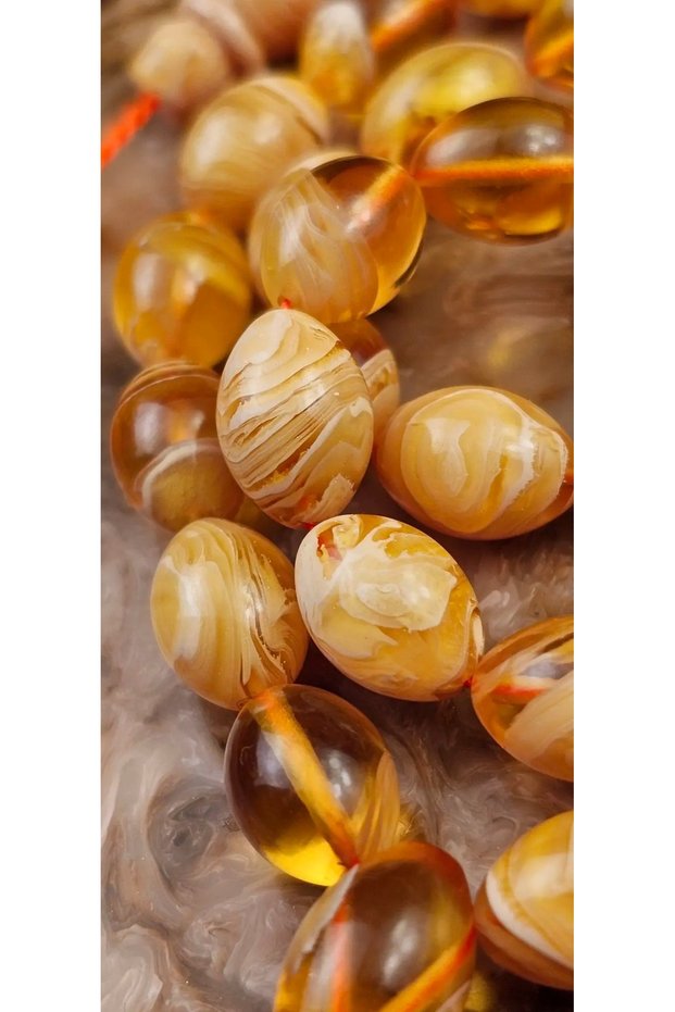 White Amber Prayer Beads – Skilled Craftsman – 0.6 Delim Ottoman Antique Mihteri – 7.75 X 10.90 mm
