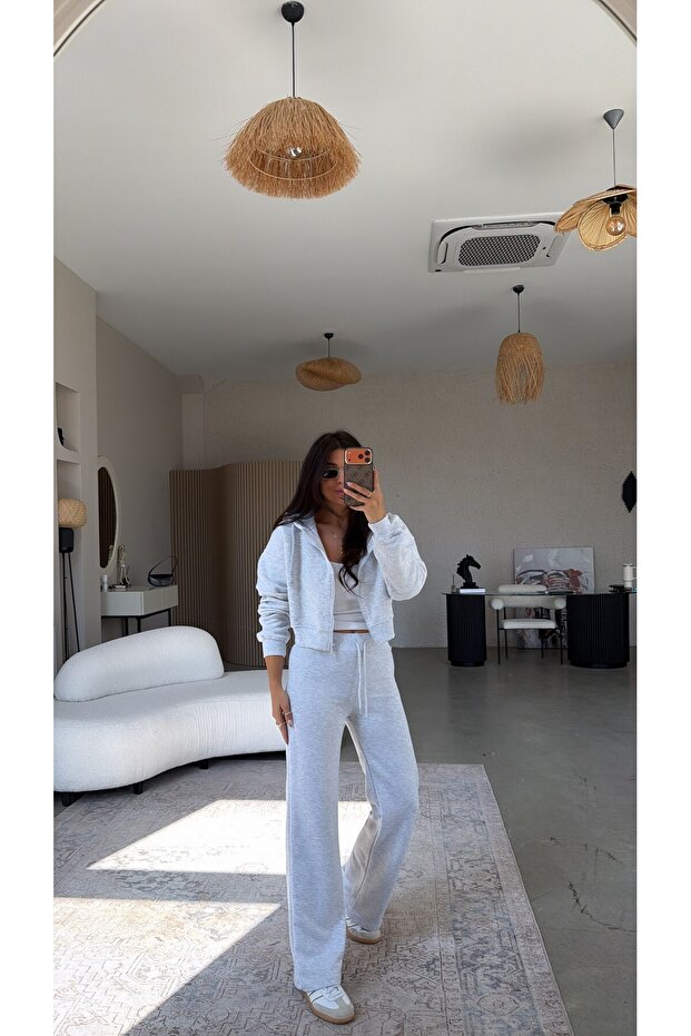 Gray Melange Two-Thread Basic Sweatpants