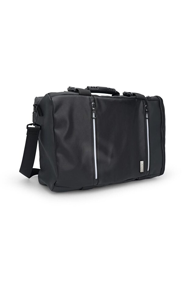 LB533 (TRAVELER) Multifunctional Duffle Backpack – Water Resistant, Multiple Pocket, Flat-Packing, Premium Polyester Laptop Duffel Bag with Detachable Strap for Men and Women, Black
