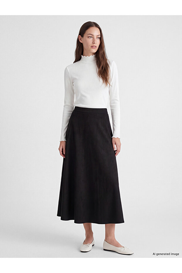 Alita City Lcw Modest Black Plain Long Women's Skirt with a Difference