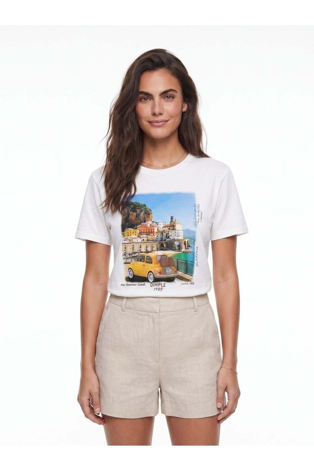 White Cotton Crew Neck Short Sleeve Italy Themed Printed Premium Design T-Shirt