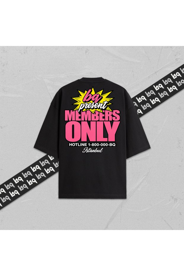 Bq Present Members Only Unisex Printed Oversize T-Shirt 100% Cotton Women Men Crew Neck Black