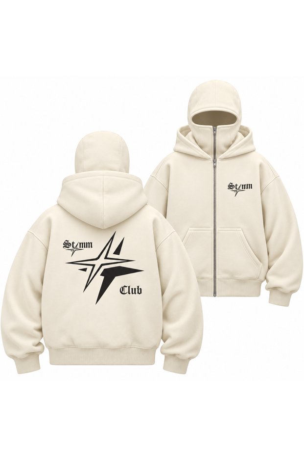 3 Thread Graphic Back Print Oversize Zipper Hoodie – Hooded Sweatshirt