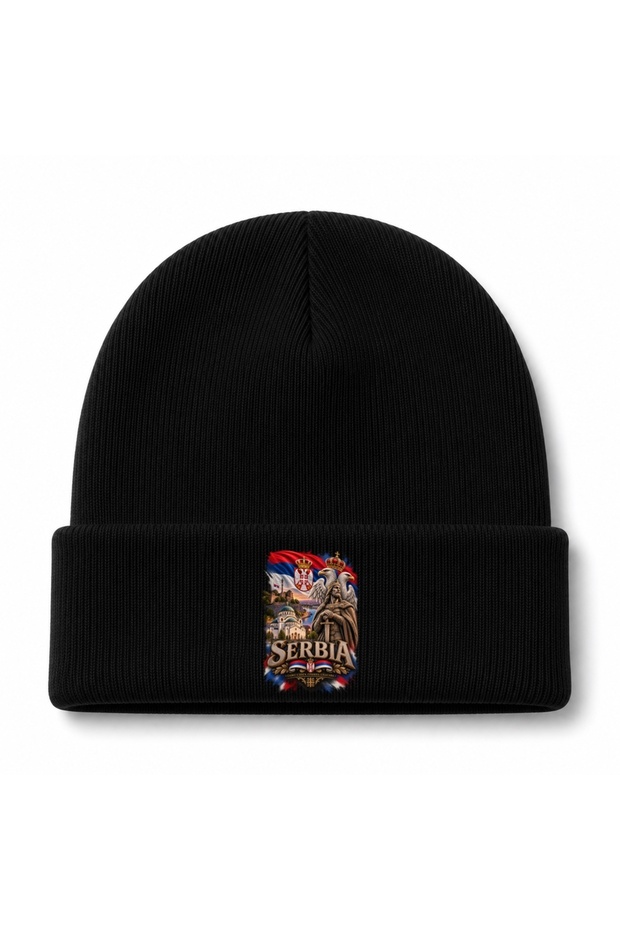 Serbia Ornamental Lettering & Medieval Figure Graphic Beanie