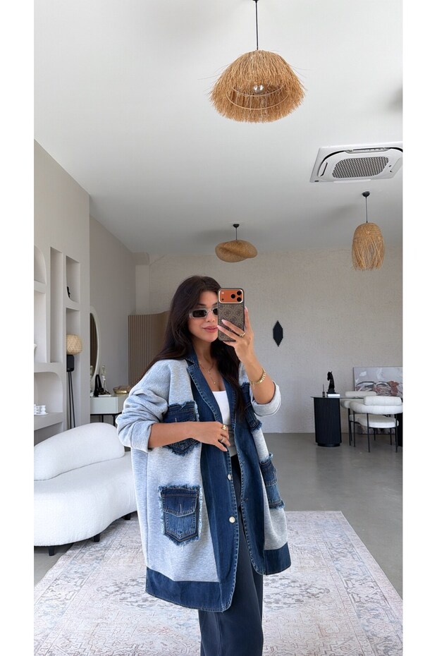 Gray Shredded Denim Detailed Casual Premium Jacket