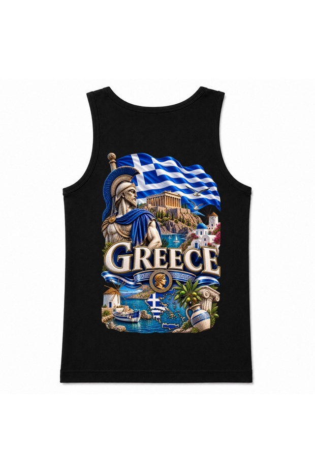 Greece Ancient Warrior & Island Scenery Graphic Tank Top