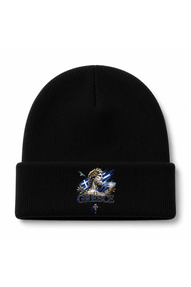 Greece Bearded Bust & Olive Branches Graphic Beanie