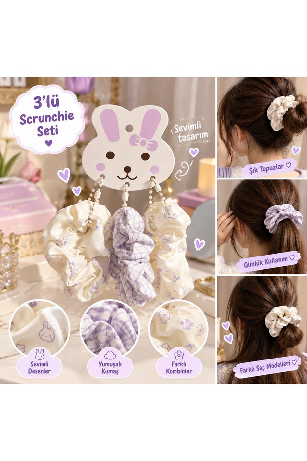 🎀 3’lü Pembe Scrunchie Saç Lastiği Seti