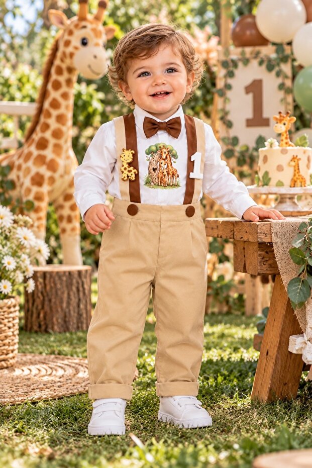 Giraffe-Themed Birthday Outfit for 1-Year-Old Boy