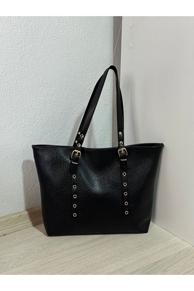 Large Size Soft Leather Women's Shoulder Bag with Belt Detail