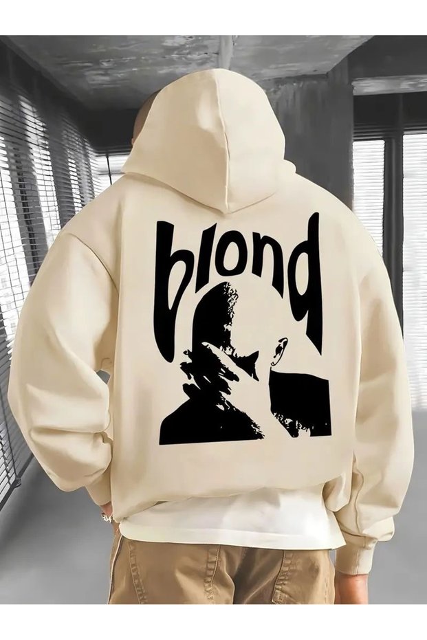 Blond Printed Premium Oversize Hooded 3 Thread Cotton Sweatshirt