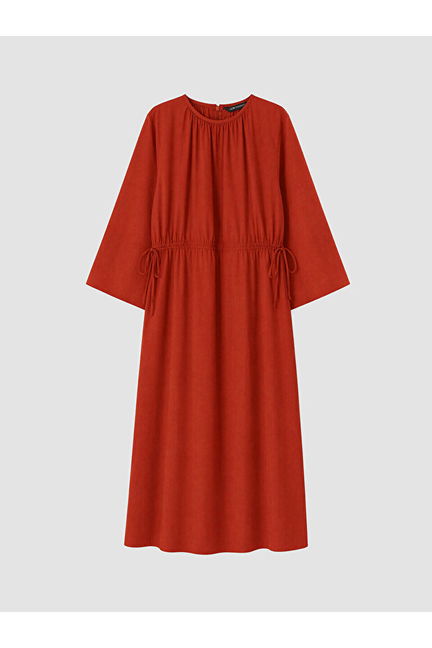 Two Mt Shop Quality Lcw Modest Orange Plain Loose & Flowy Oval Neck Midi Dress