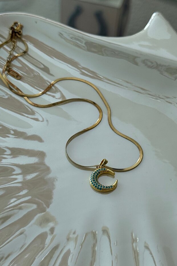 Steel Italian Chain Moon Model Necklace